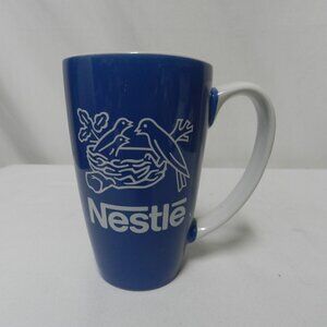 Nestle Tall Large Mug Cup latte Ceramic Vintage July 2011 blue white 16 oz